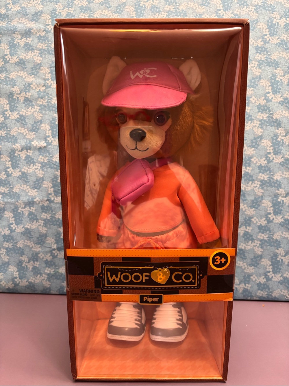 Piper Plush Dog Toy in Pink and Orange